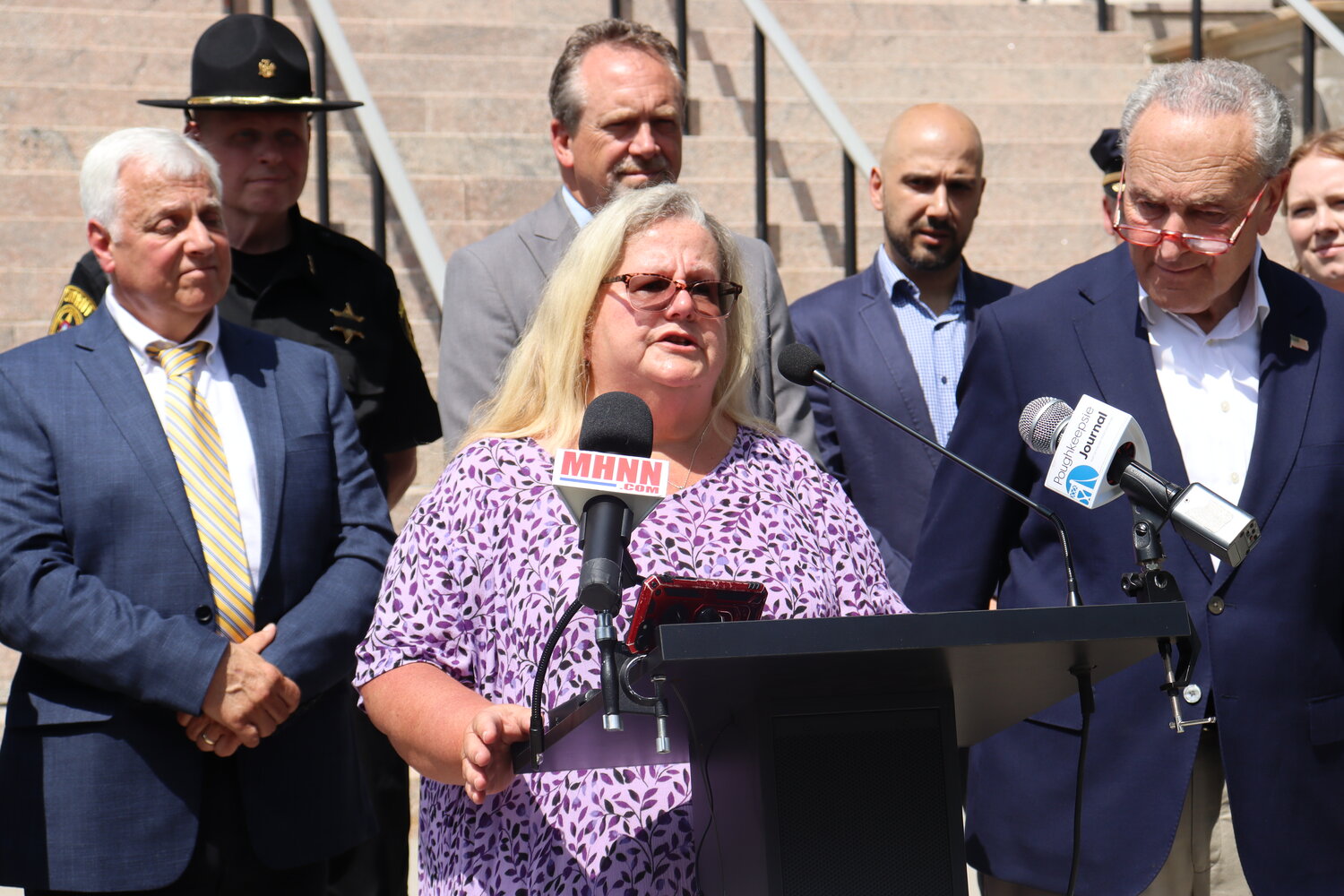 Wendy Brown, former co-chair of the Sullivan County Drug Task Force, speaking at a press conference to announce the county's designation as a High Intensity Drug Trafficking Area.